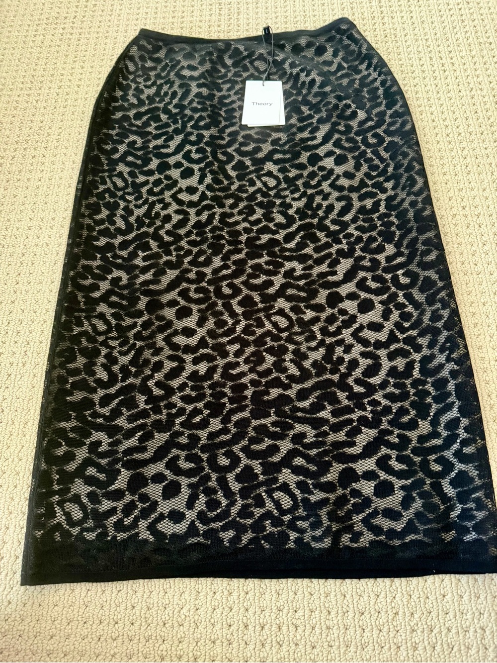Theory Black Lace Leopard-Print Pencil Skirt